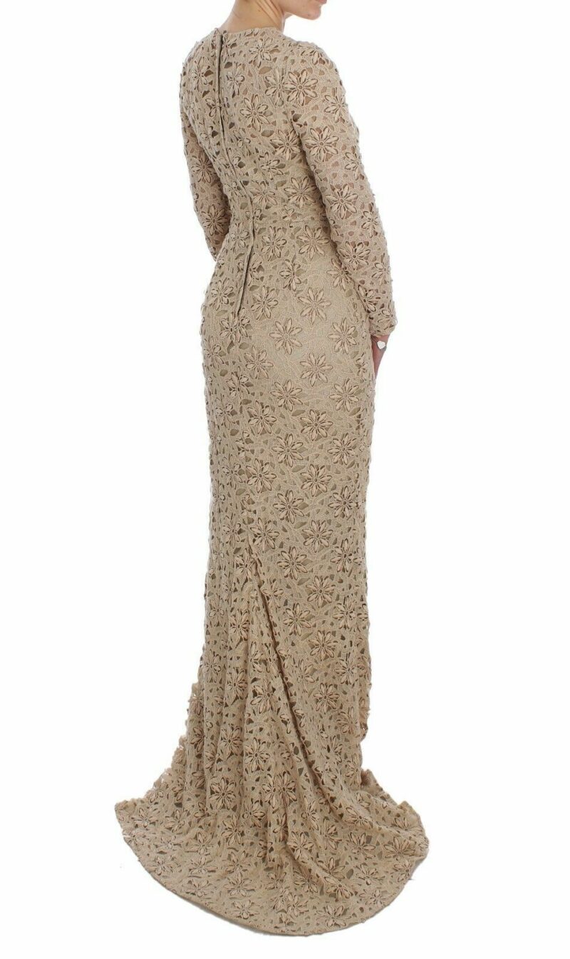 Dolce & Gabbana Beige Floral Lace Long Sleeve Maxi Dress - Image 4