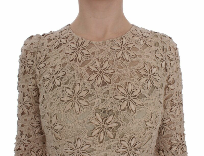 Dolce & Gabbana Beige Floral Lace Long Sleeve Maxi Dress - Image 5
