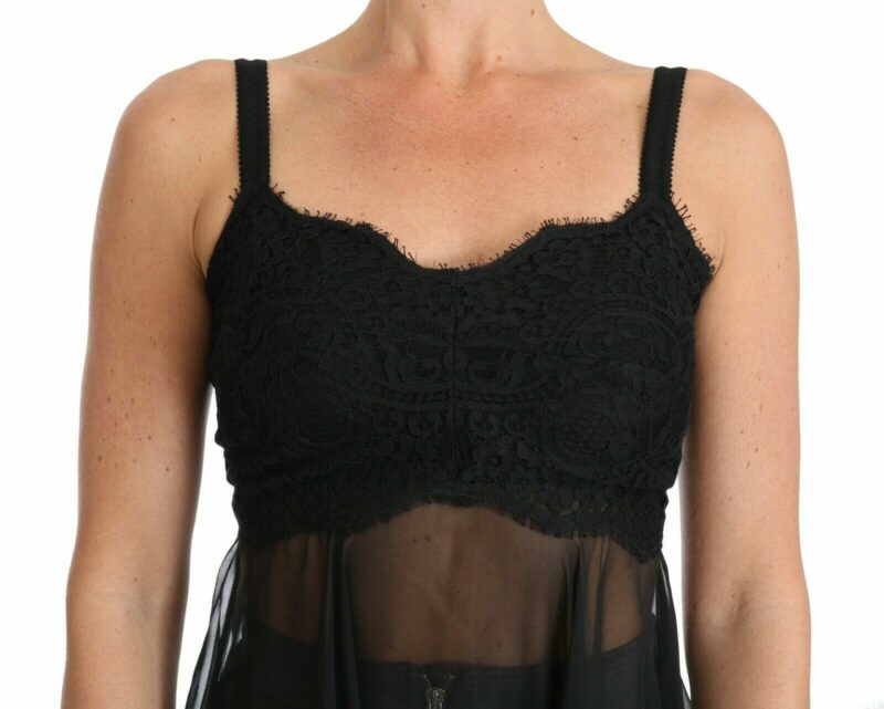 Dolce & Gabbana Elegant Black Silk Floral Lace Chemise Dress - Image 4