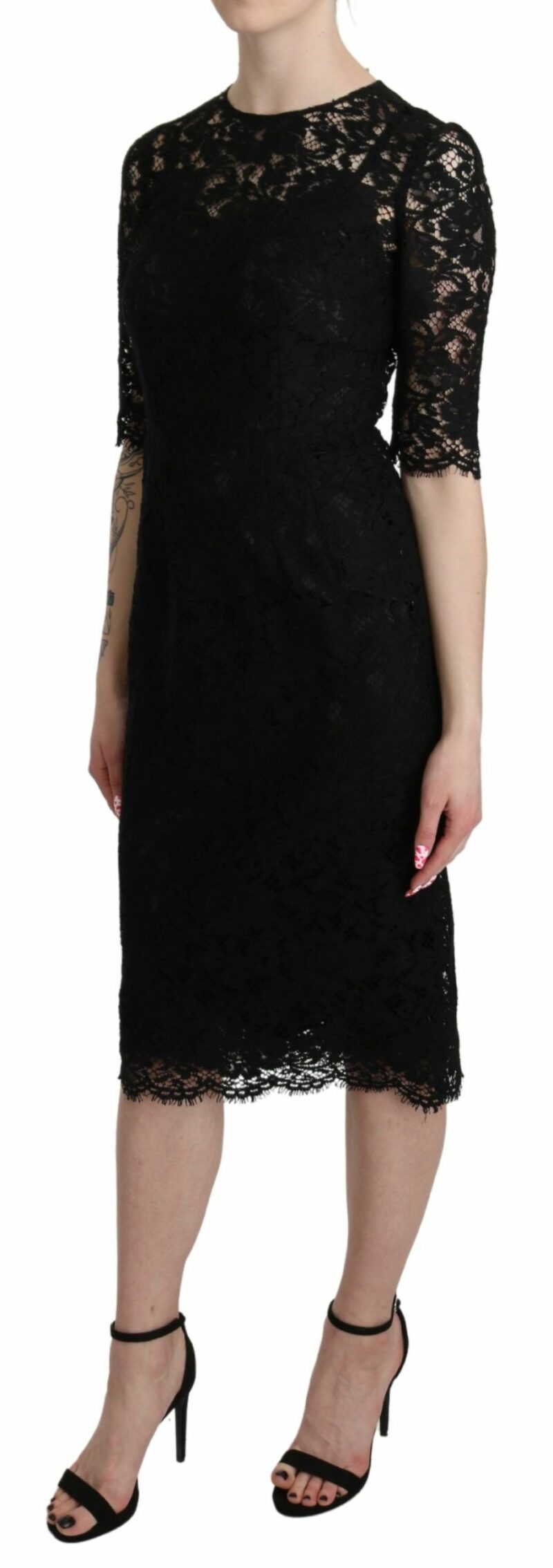 Dolce & Gabbana Elegant Black Lace Sheath Knee-Length Dress - Image 4