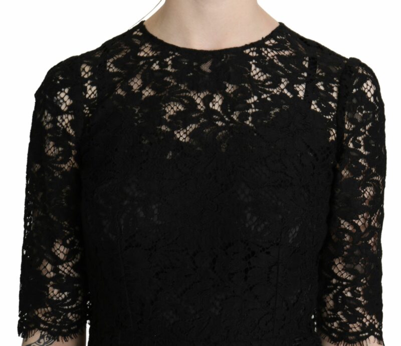 Dolce & Gabbana Elegant Black Lace Sheath Knee-Length Dress - Image 2