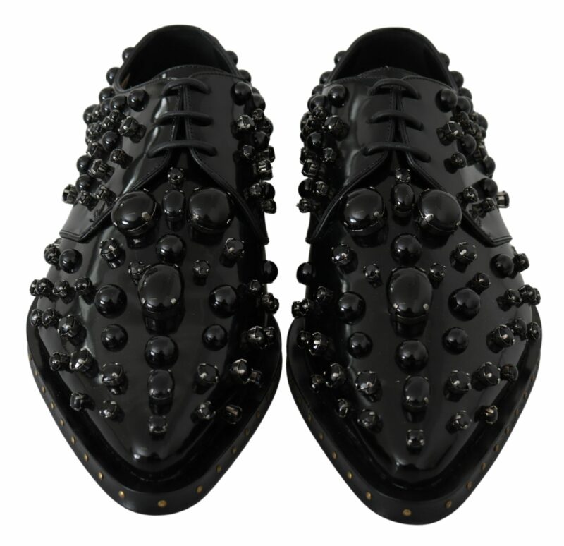 Dolce & Gabbana Elegant Black Crystal Leather Dress Shoes - Image 4