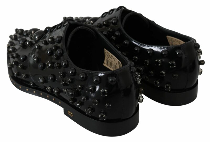 Dolce & Gabbana Elegant Black Crystal Leather Dress Shoes - Image 6