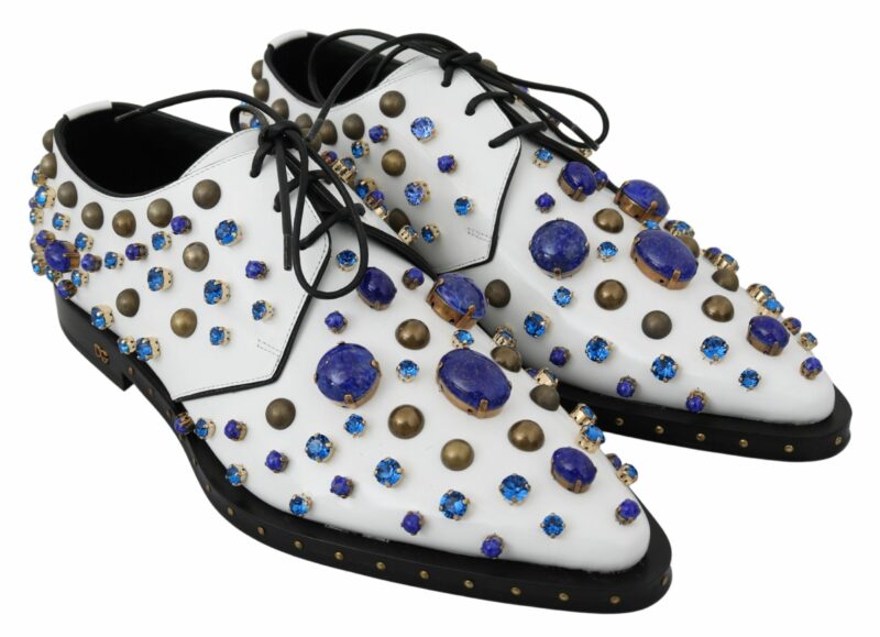 Dolce & Gabbana Elegant White Leather Dress Shoes With Crystals - Image 5