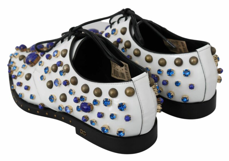 Dolce & Gabbana Elegant White Leather Dress Shoes With Crystals - Image 4