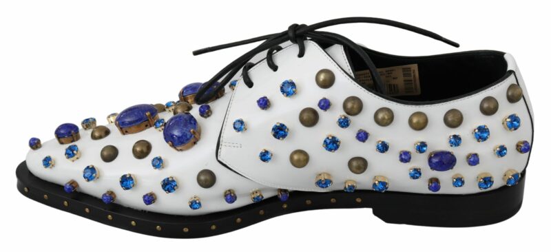 Dolce & Gabbana Elegant White Leather Dress Shoes With Crystals - Image 3