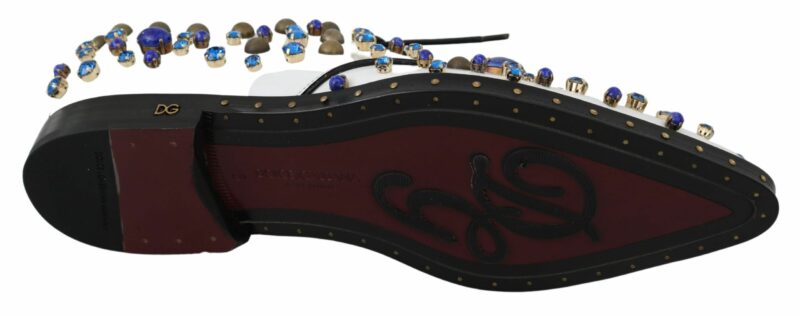 Dolce & Gabbana Elegant White Leather Dress Shoes With Crystals - Image 2
