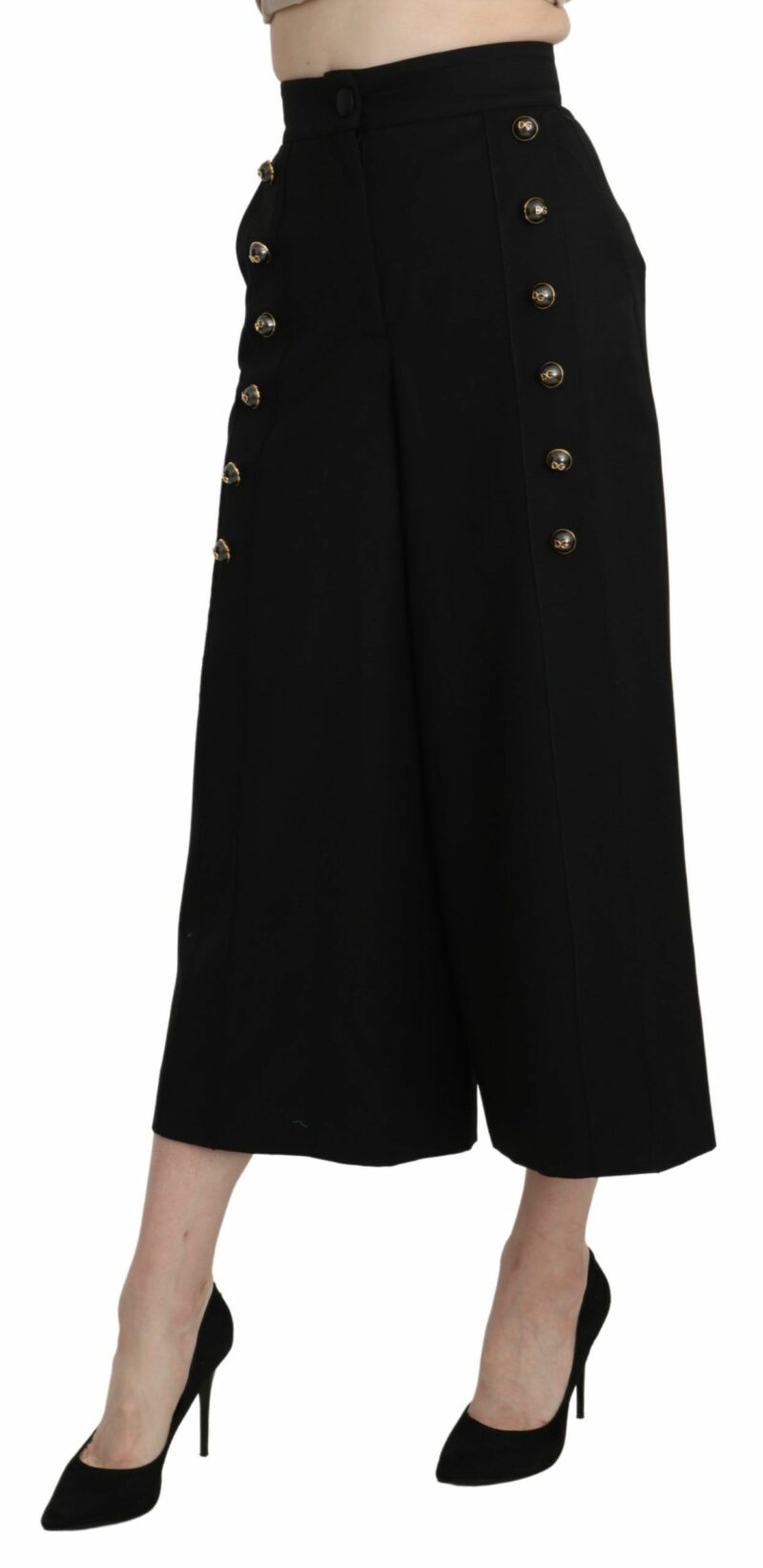 Dolce & Gabbana Elegant High Waist Wide Leg Virgin Wool Trousers - Image 3