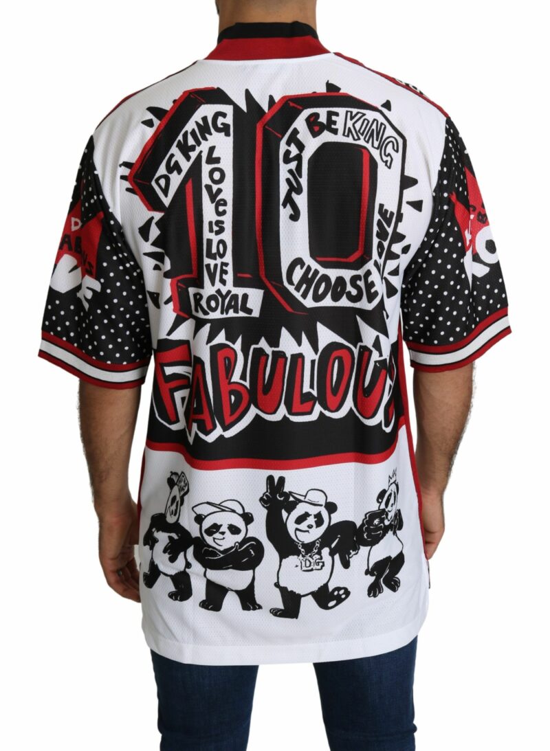 Dolce & Gabbana Chic White King Panda Print Zipper Collar Tee - Image 3