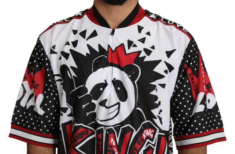 Dolce & Gabbana Chic White King Panda Print Zipper Collar Tee - Image 4