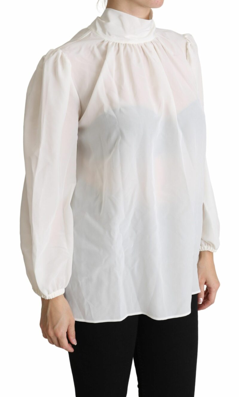 Dolce & Gabbana Elegant White Silk Pussy Bow Blouse - Image 2