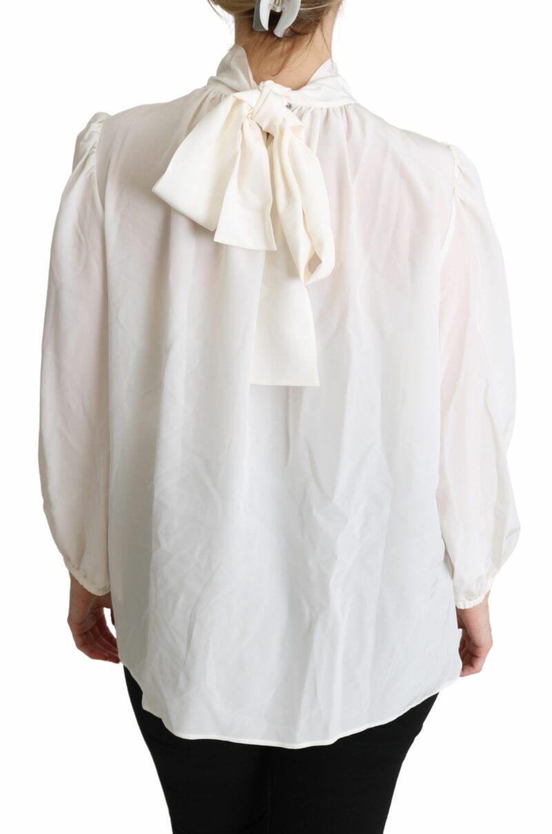 Dolce & Gabbana Elegant White Silk Pussy Bow Blouse - Image 4