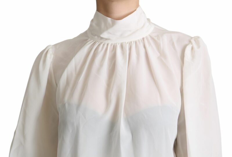 Dolce & Gabbana Elegant White Silk Pussy Bow Blouse - Image 5