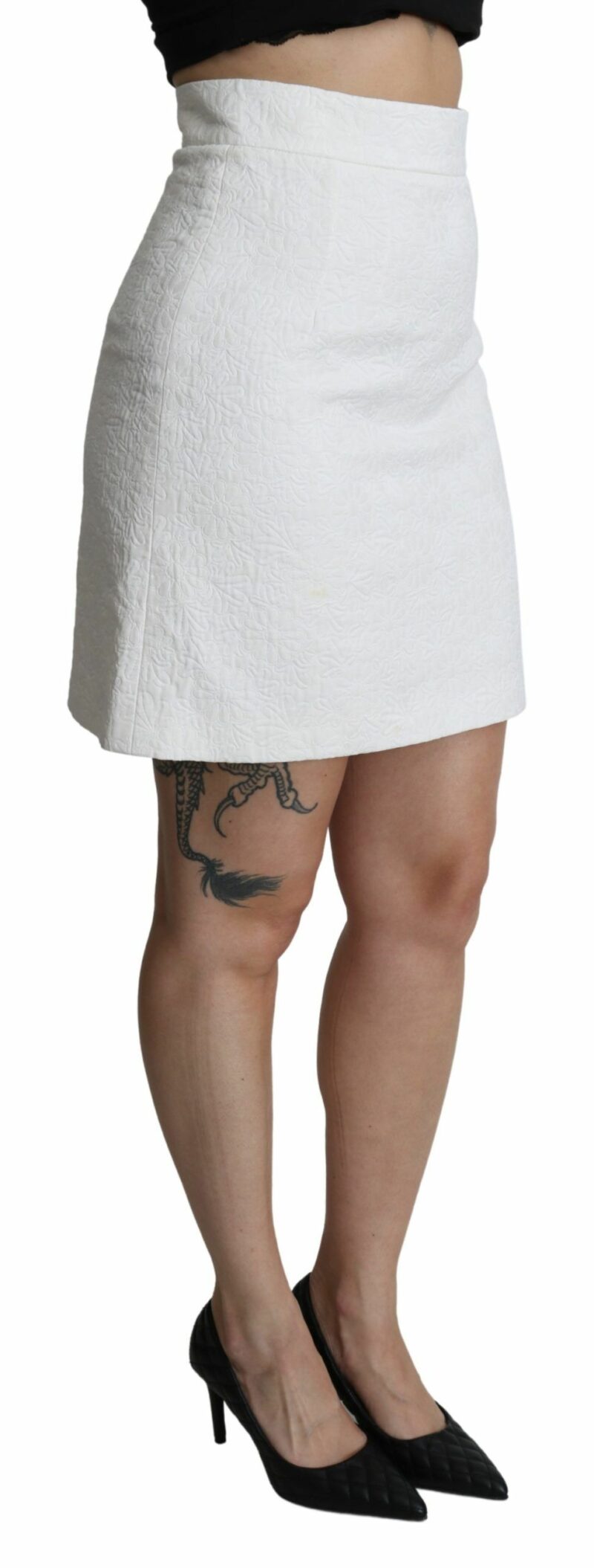 Dolce & Gabbana Elegant White Floral Brocade Mini Skirt - Image 4