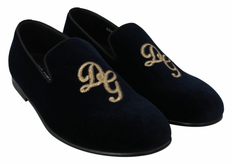 Dolce & Gabbana Elegant Blue Embroidered Loafers - Image 5