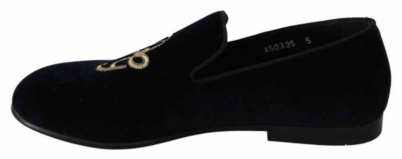 Dolce & Gabbana Elegant Blue Embroidered Loafers - Image 3