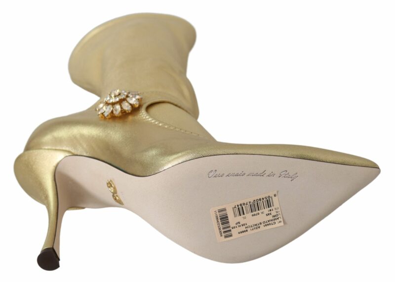 Dolce & Gabbana Elegant Gold Ankle Boots Socks with Rhinestones - Image 2