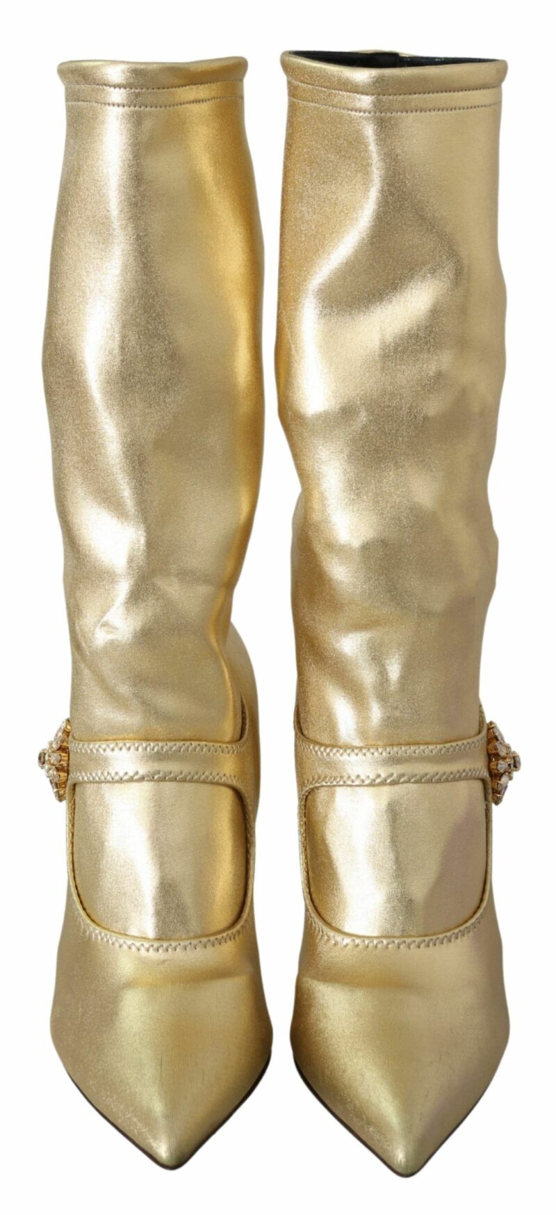 Dolce & Gabbana Elegant Gold Ankle Boots Socks with Rhinestones - Image 4