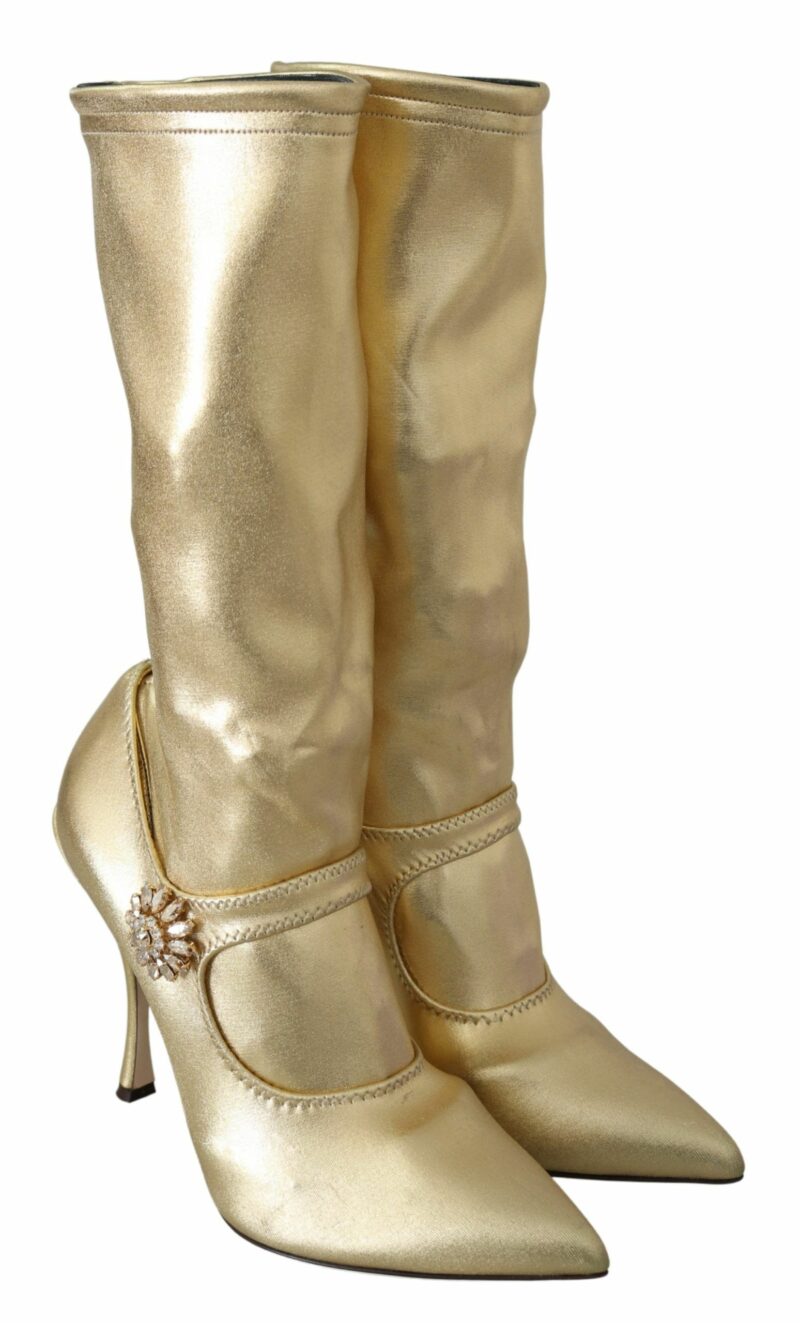 Dolce & Gabbana Elegant Gold Ankle Boots Socks with Rhinestones - Image 5