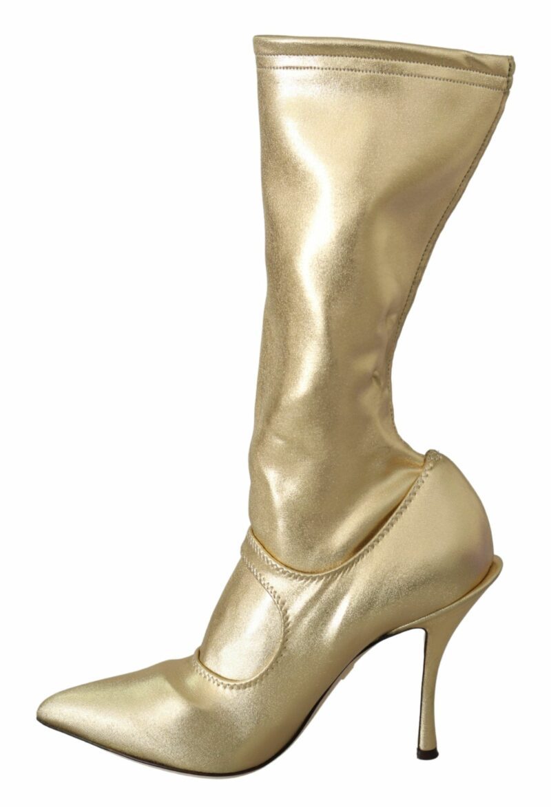 Dolce & Gabbana Elegant Gold Ankle Boots Socks with Rhinestones - Image 7