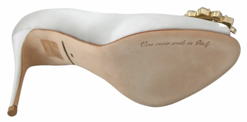 Dolce & Gabbana White Crystal Peep Toe Silk Blend Heels - Image 2