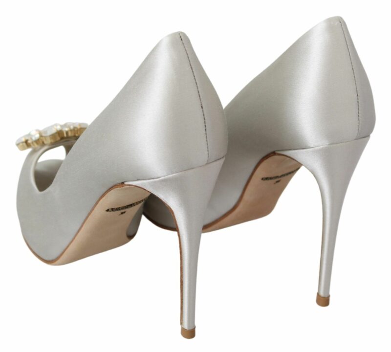 Dolce & Gabbana White Crystal Peep Toe Silk Blend Heels - Image 6