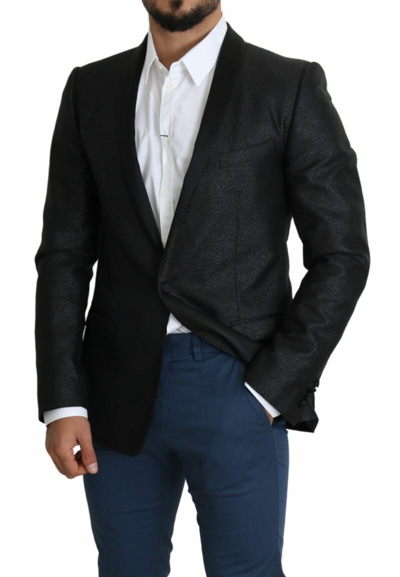 Dolce & Gabbana Elegant Black Jacquard Slim Fit Blazer - Image 3