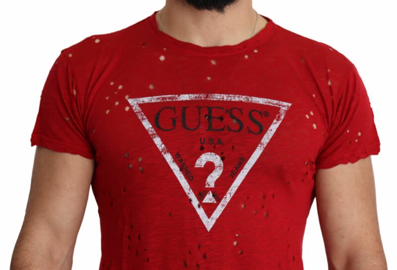Guess Radiant Red Cotton Stretch T-Shirt - Image 4