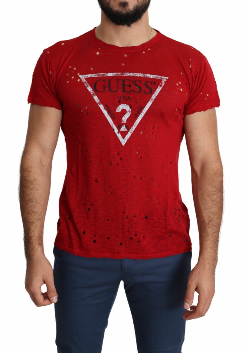 Guess Radiant Red Cotton Stretch T-Shirt - Image 5