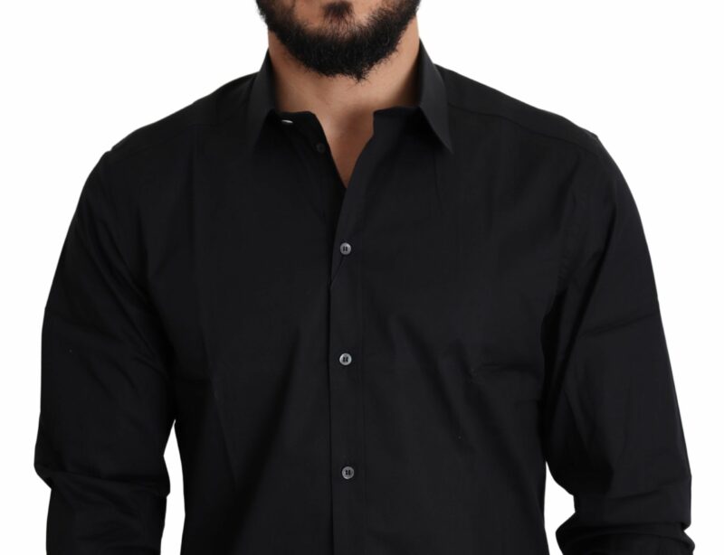 Dolce & Gabbana Elegant Black Cotton Stretch Dress Shirt - Image 4