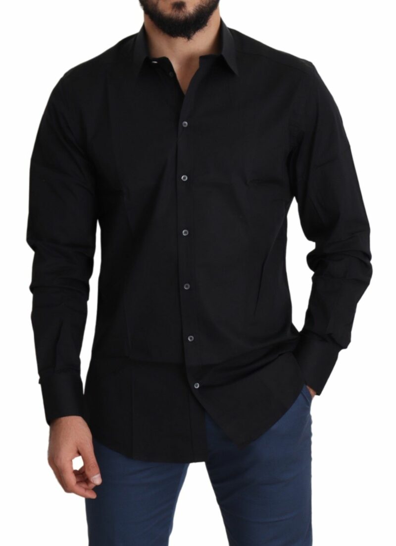 Dolce & Gabbana Elegant Black Cotton Stretch Dress Shirt - Image 5