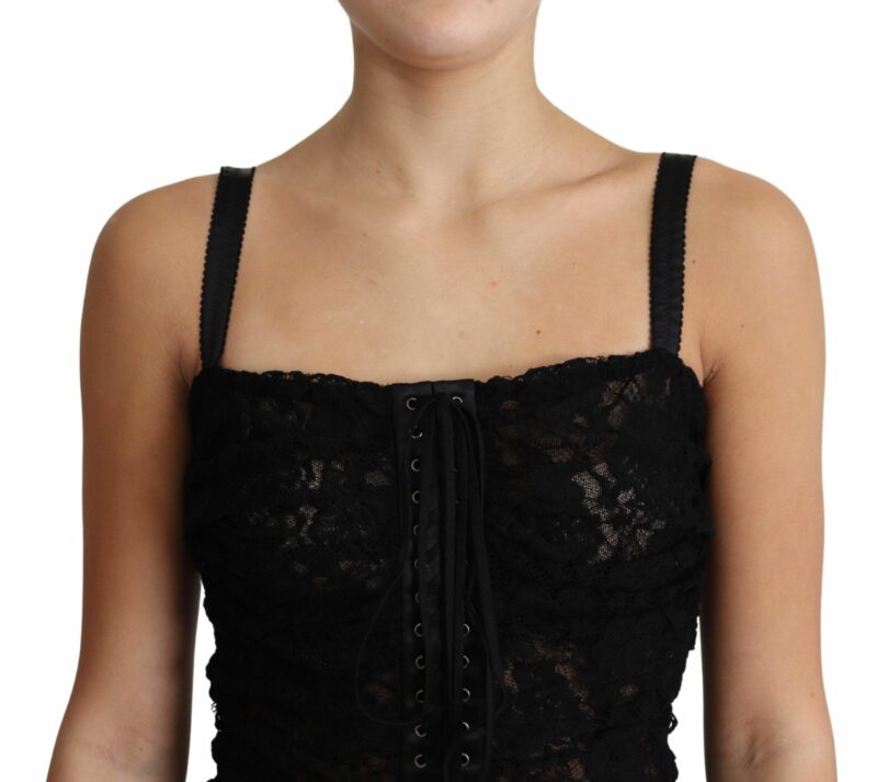 Dolce & Gabbana Elegant Black Lace Bustier Mini Dress - Image 3