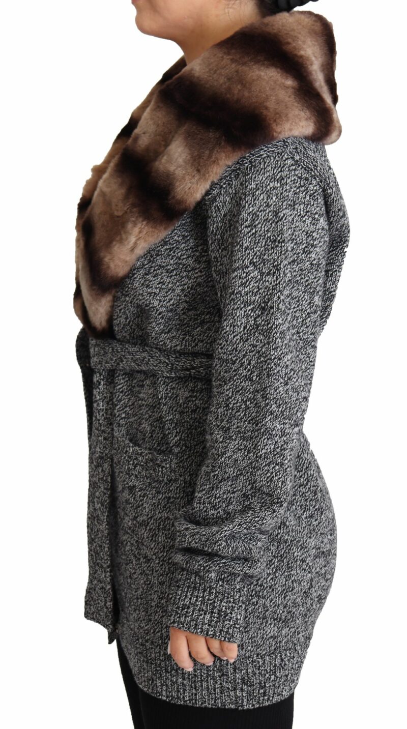 Dolce & Gabbana Elegant Cashmere Cardigan with Rabbit Fur Collar - Image 2