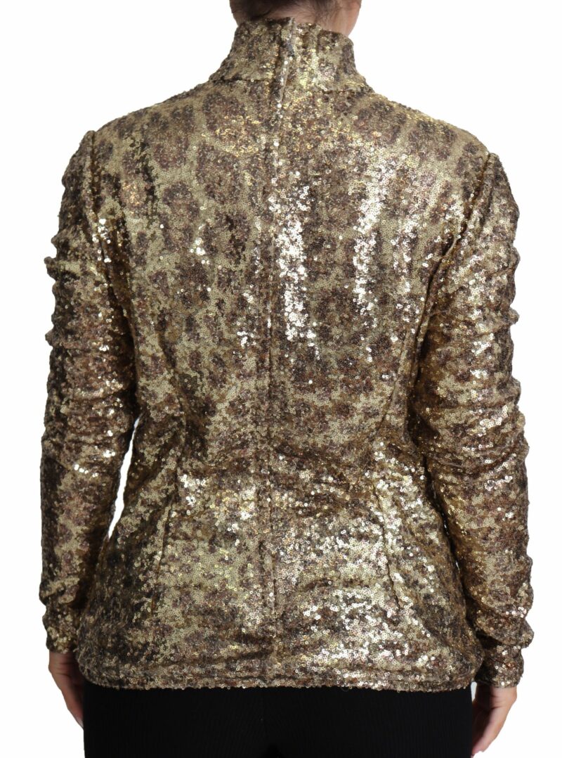 Dolce & Gabbana Sequined Turtleneck Full Zip Sweater in Brown - Image 2