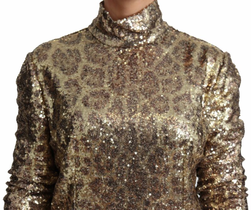 Dolce & Gabbana Sequined Turtleneck Full Zip Sweater in Brown - Image 3
