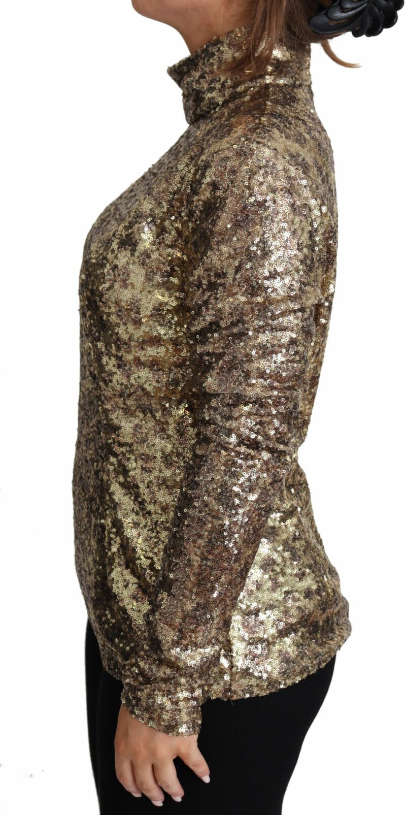 Dolce & Gabbana Sequined Turtleneck Full Zip Sweater in Brown - Image 4