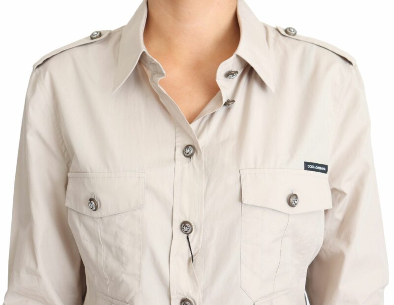Dolce & Gabbana Elegant Beige Cotton Safari Shirt - Image 3