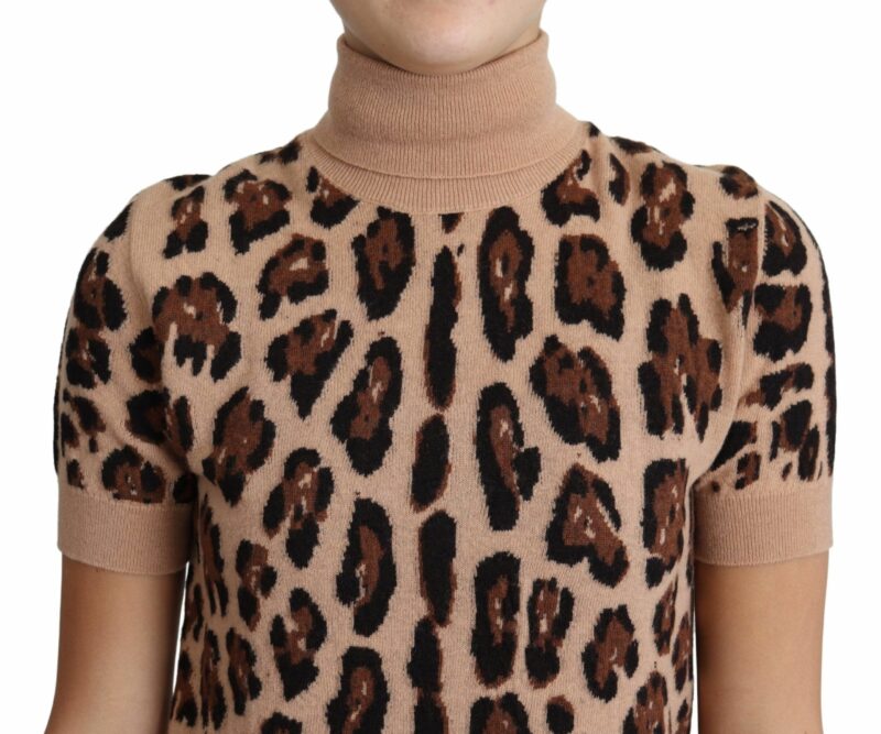 Dolce & Gabbana Elegant Leopard Print Wool Turtleneck Top - Image 3