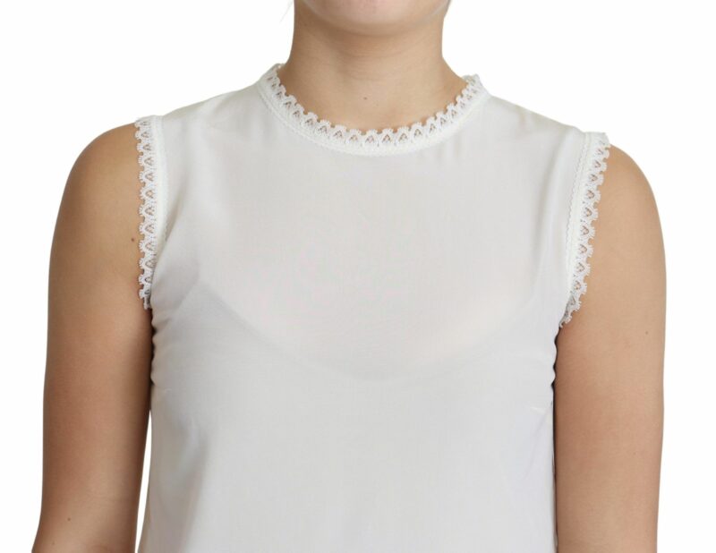 Dolce & Gabbana Elegant Silk Lace-Detailed Sleeveless Blouse - Image 3