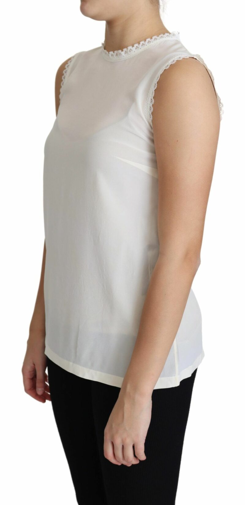 Dolce & Gabbana Elegant Silk Lace-Detailed Sleeveless Blouse - Image 4