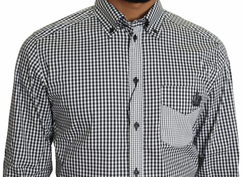 Dolce & Gabbana Elegant Black & White Checkered Gold Casual Shirt - Image 3