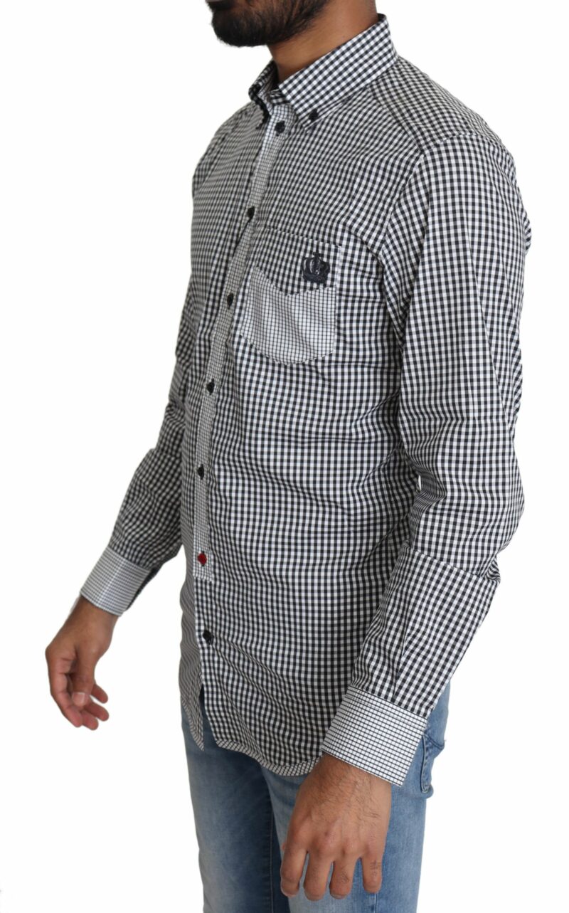 Dolce & Gabbana Elegant Black & White Checkered Gold Casual Shirt - Image 4