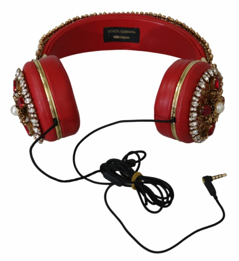 Dolce & Gabbana Exquisite Red Crystal Leather Headphones - Image 3
