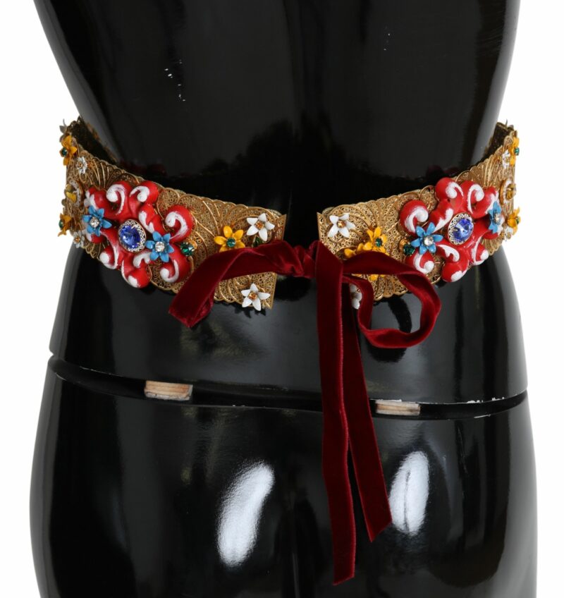 Dolce & Gabbana Golden Floral Crystal Embellished Waist Belt - Image 2