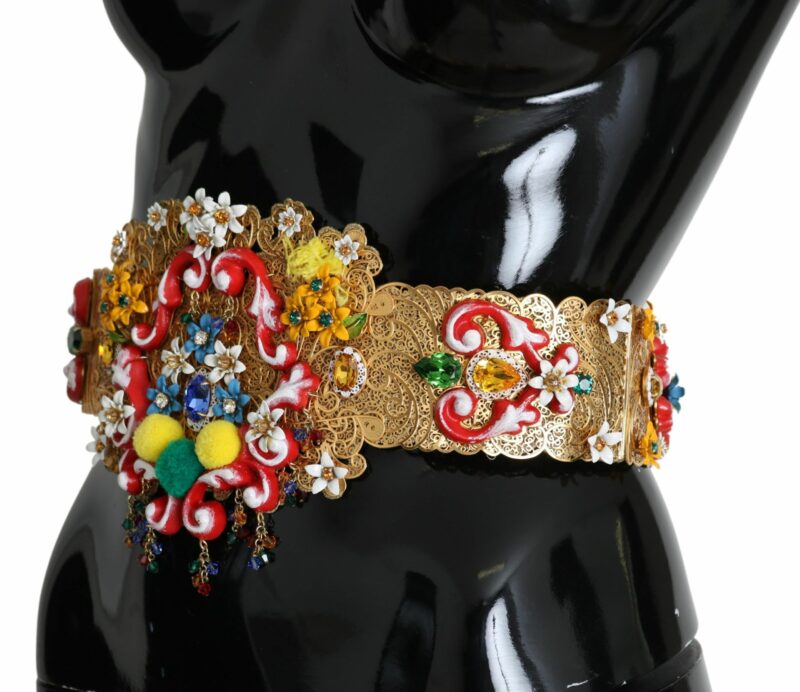 Dolce & Gabbana Golden Floral Crystal Embellished Waist Belt - Image 4