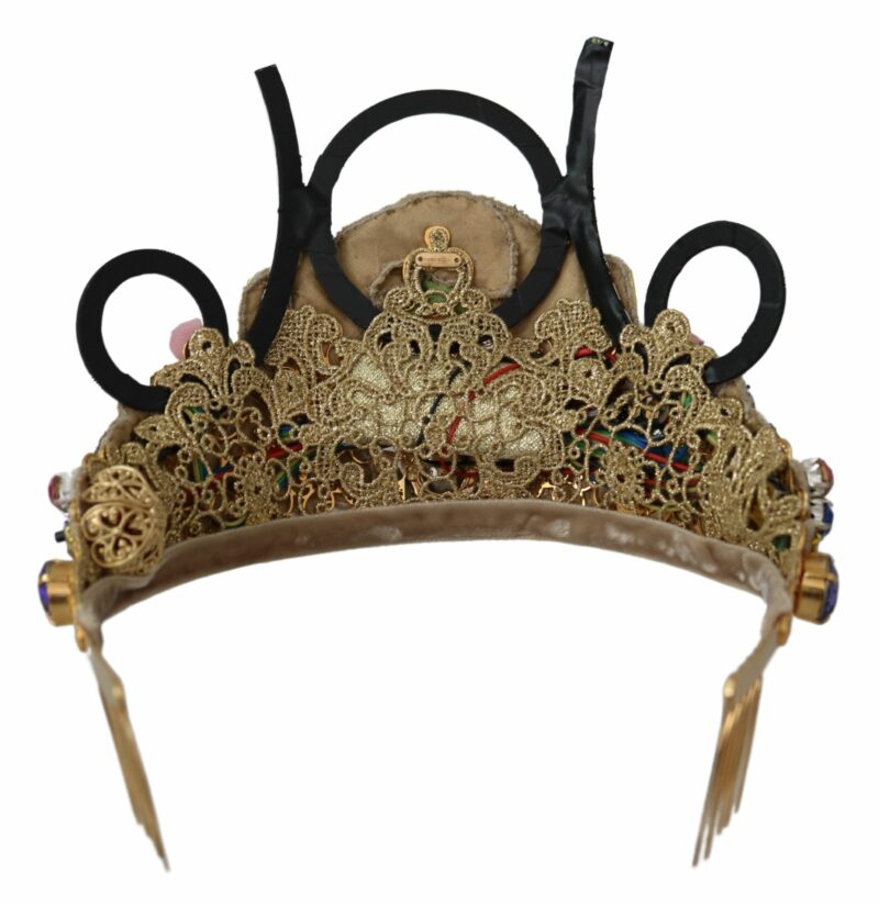 Dolce & Gabbana Stunning Crystal Diadem Tiara - Gold Multicolor - Image 5