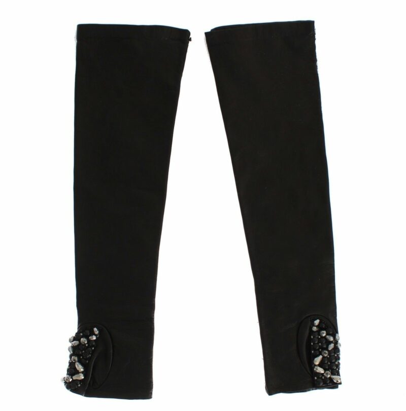 Dolce & Gabbana Elegant Crystal Beaded Leather Gloves - Image 2