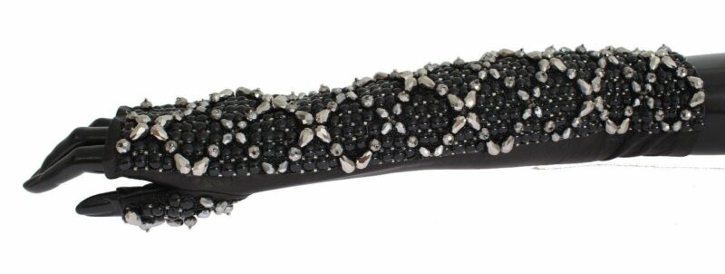 Dolce & Gabbana Elegant Crystal Beaded Leather Gloves - Image 5
