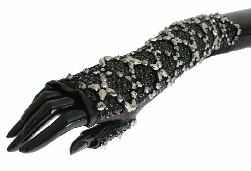 Dolce & Gabbana Elegant Crystal Beaded Leather Gloves - Image 6