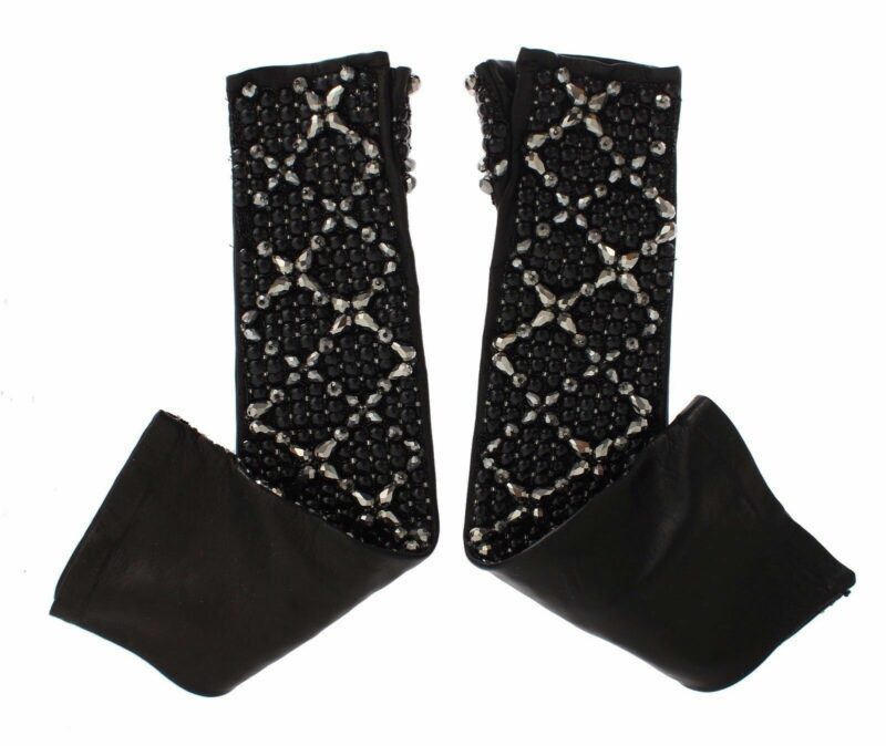 Dolce & Gabbana Elegant Crystal Beaded Leather Gloves - Image 7